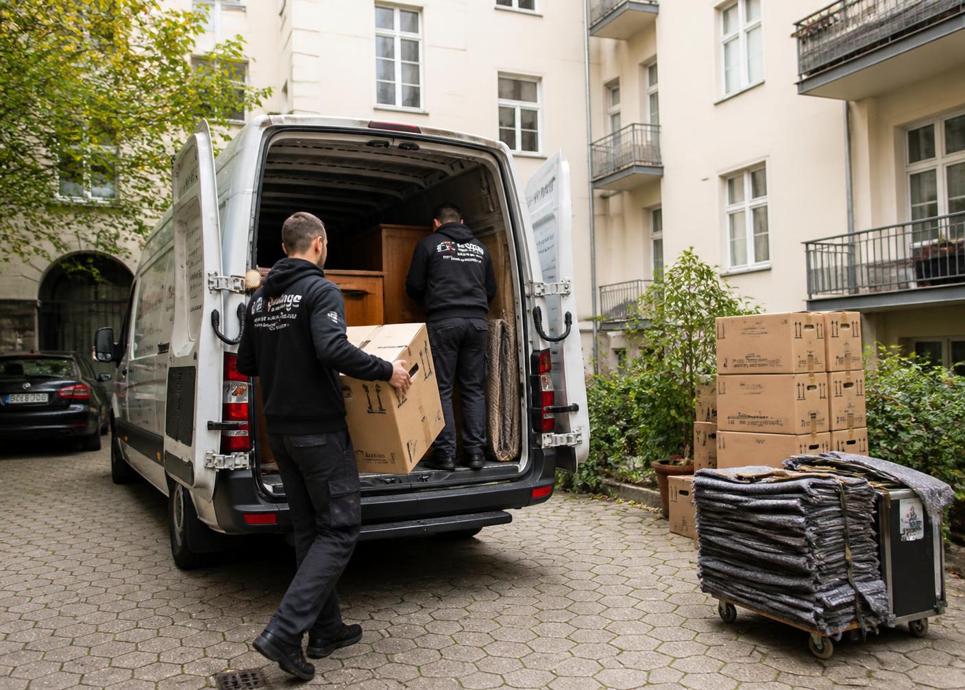Entrümpelung: Möbel und Kartons werden in einen Transporter geladen